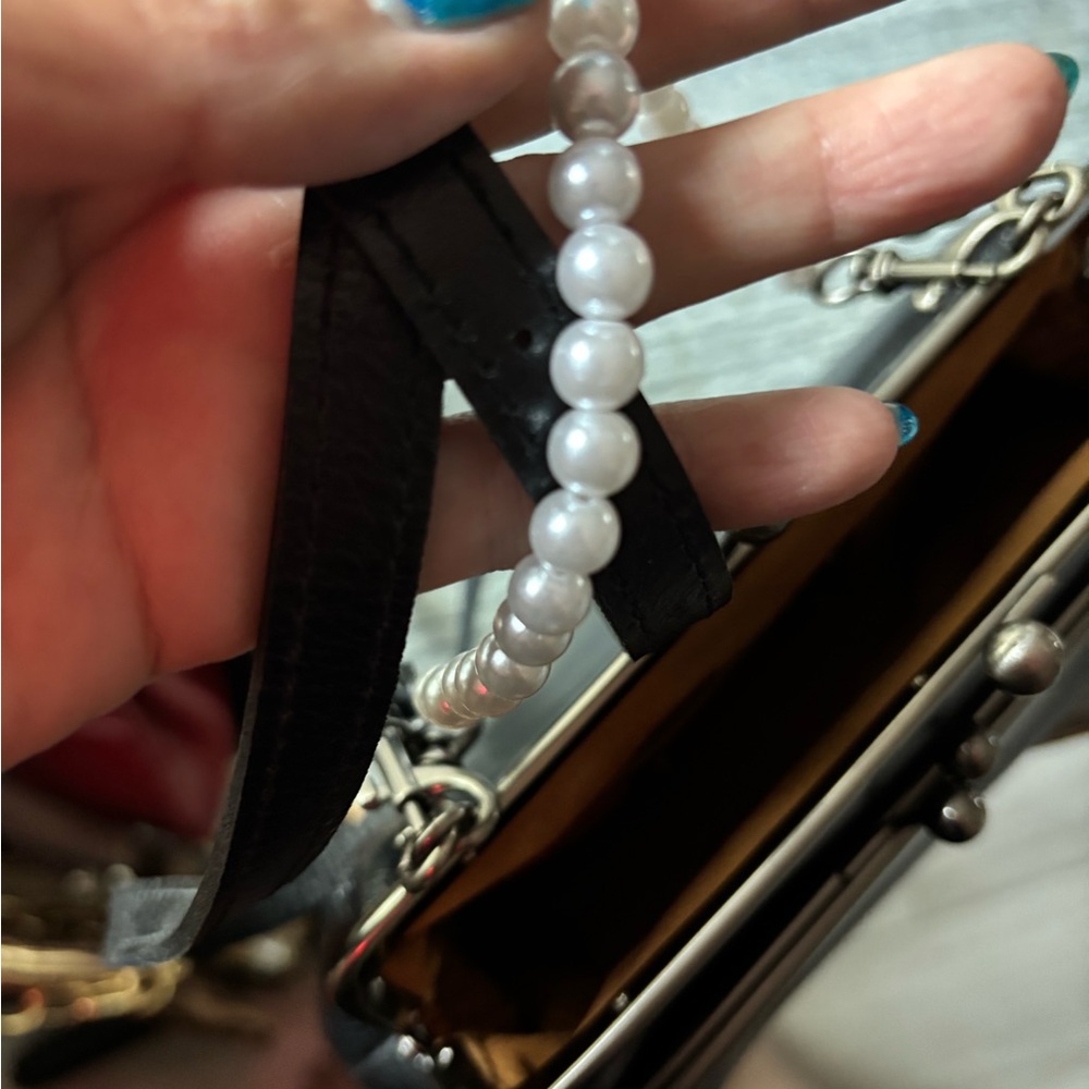 Patricia Nash Black and White Crossbody Bag with Pearl Detail - Picture 7 of 12